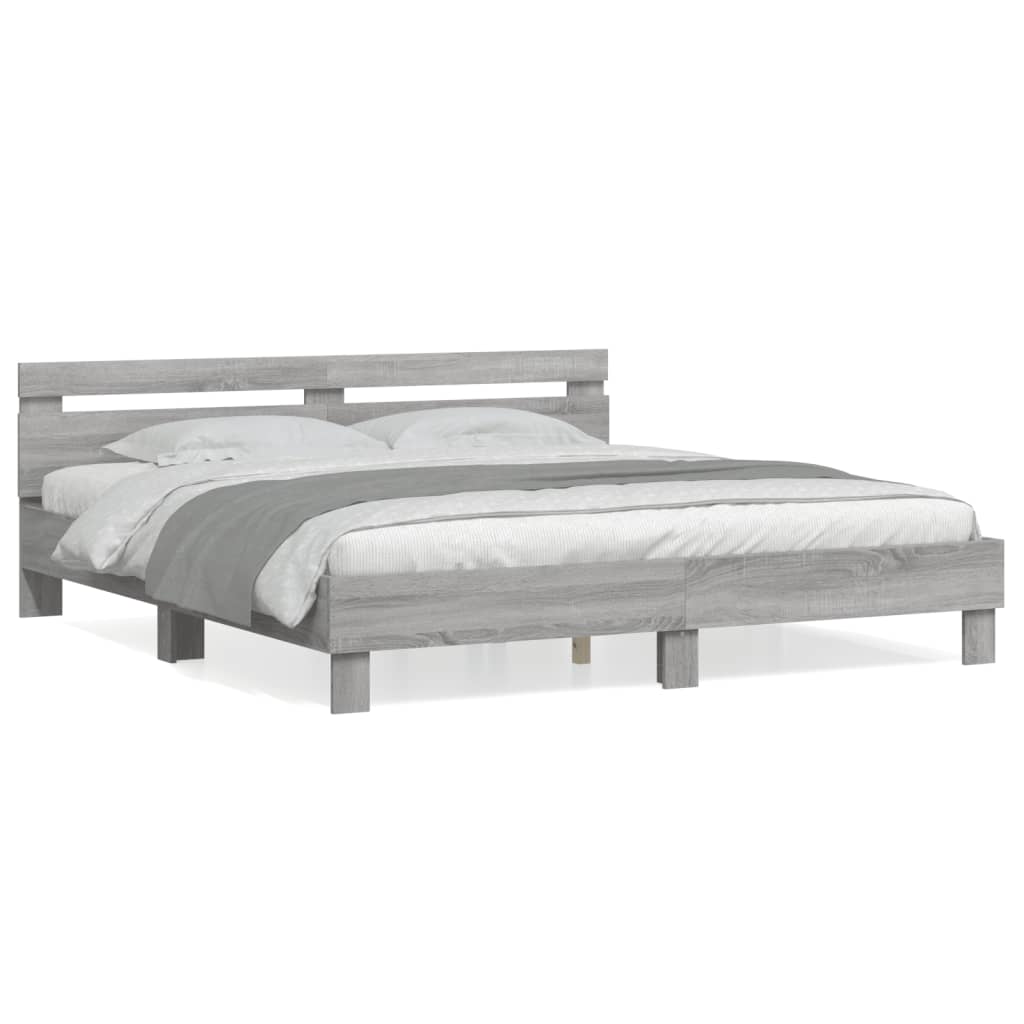Bedframe met hoofdeinde bewerkt hout grijs sonoma 160x200 cm is nu te koop bij PeponiXL, paradijselijk wonen!