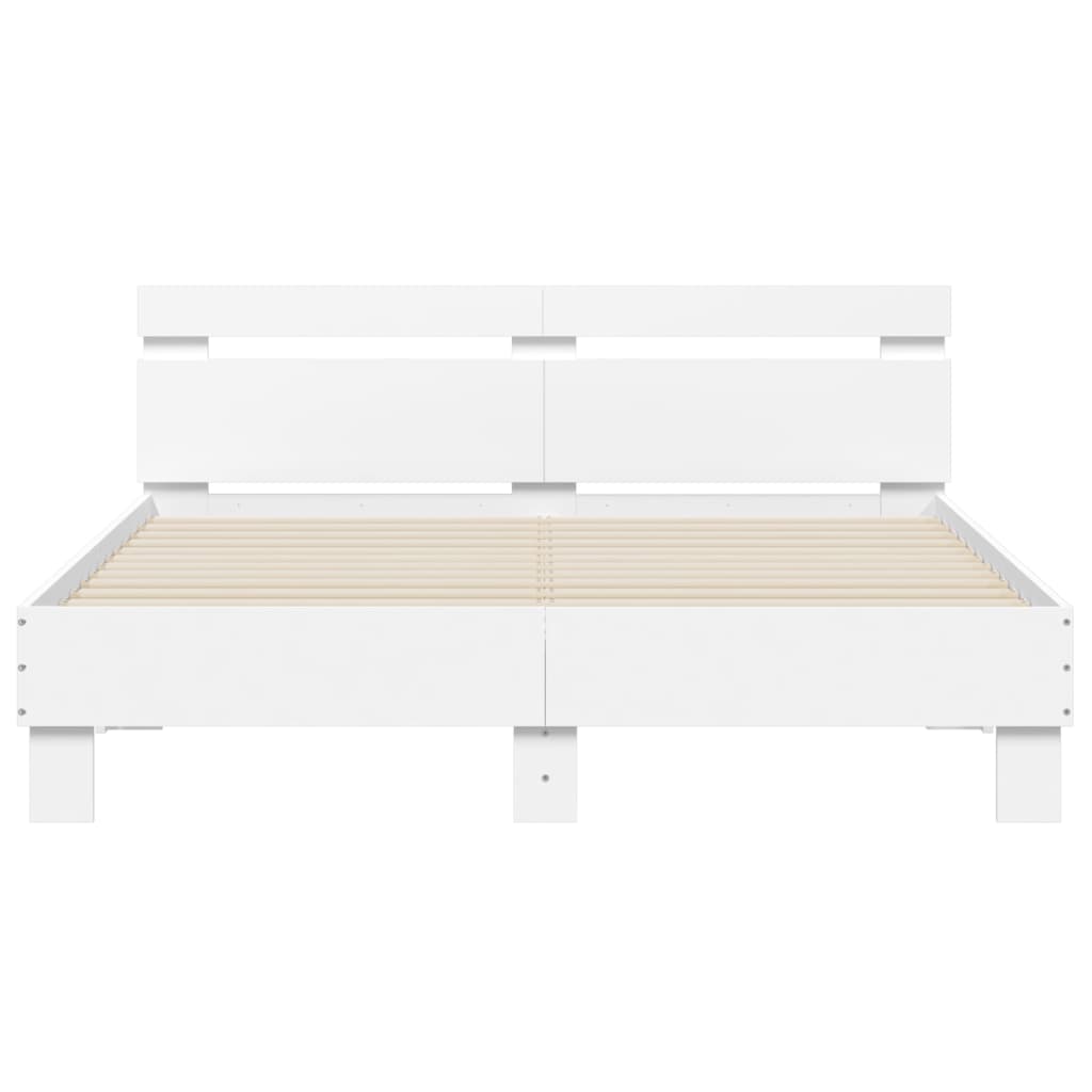 Bedframe met hoofdeinde bewerkt hout wit 150x200 cm is nu te koop bij PeponiXL, paradijselijk wonen!