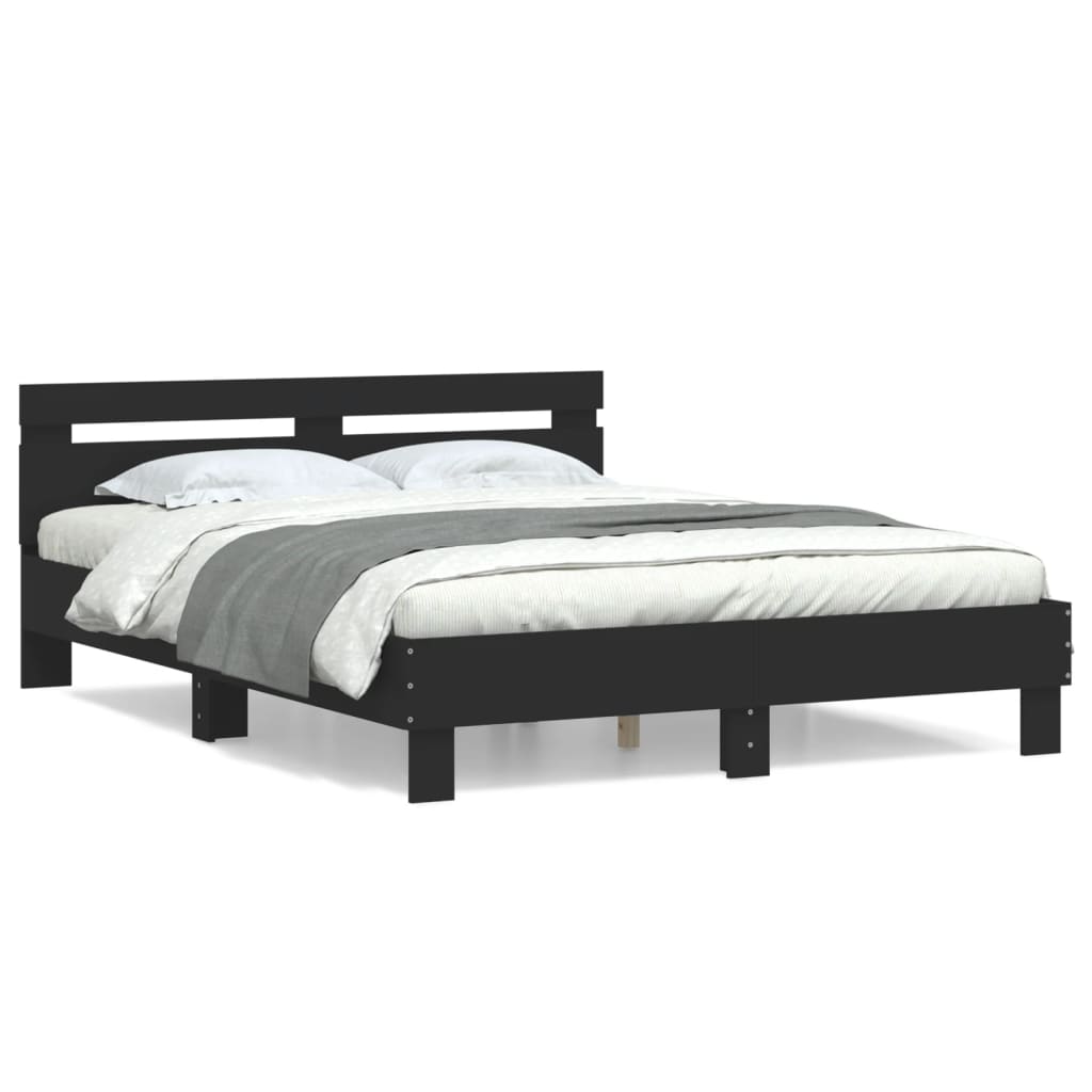 Bedframe met hoofdeinde bewerkt hout zwart 150x200 cm is nu te koop bij PeponiXL, paradijselijk wonen!