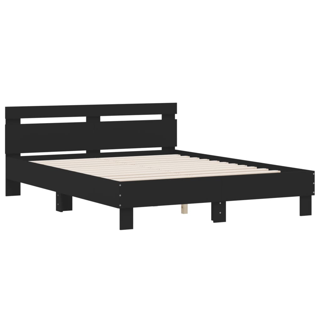 Bedframe met hoofdeinde bewerkt hout zwart 150x200 cm is nu te koop bij PeponiXL, paradijselijk wonen!