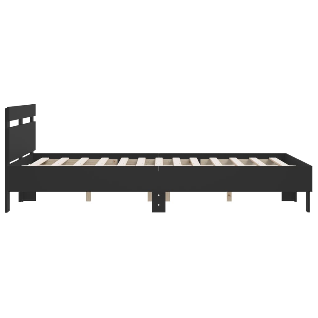 Bedframe met hoofdeinde bewerkt hout zwart 150x200 cm is nu te koop bij PeponiXL, paradijselijk wonen!