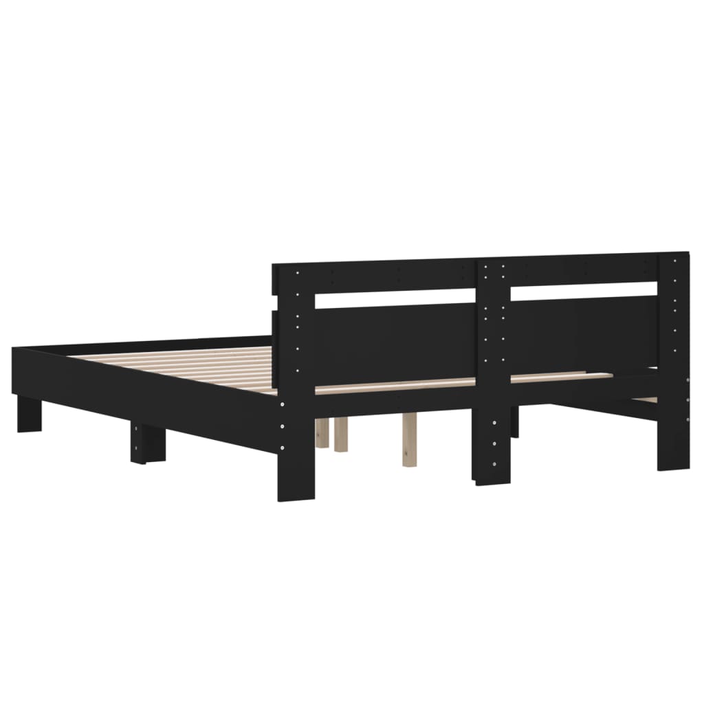 Bedframe met hoofdeinde bewerkt hout zwart 150x200 cm is nu te koop bij PeponiXL, paradijselijk wonen!