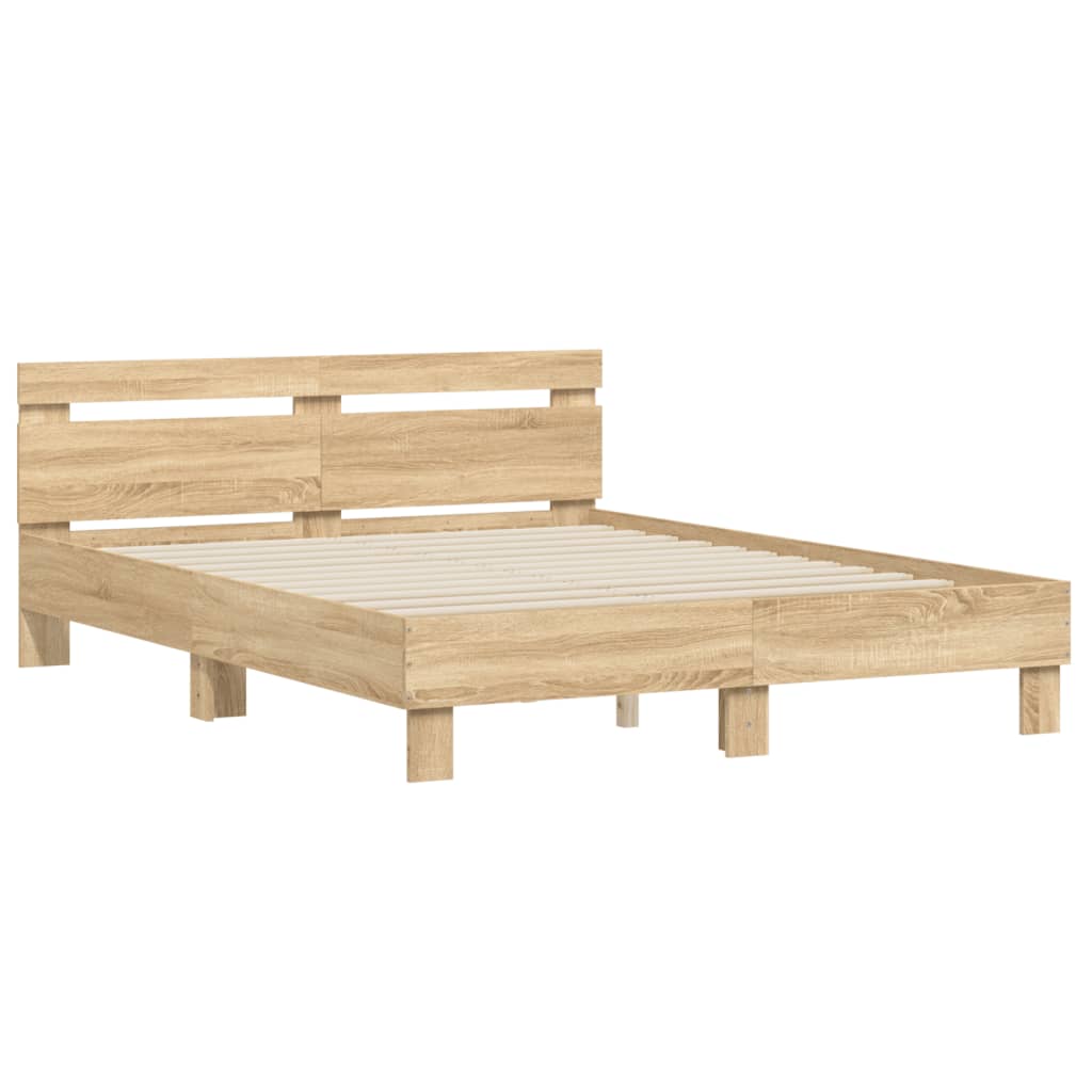 Bedframe met hoofdeinde bewerkt hout sonoma eiken 150x200 cm is nu te koop bij PeponiXL, paradijselijk wonen!
