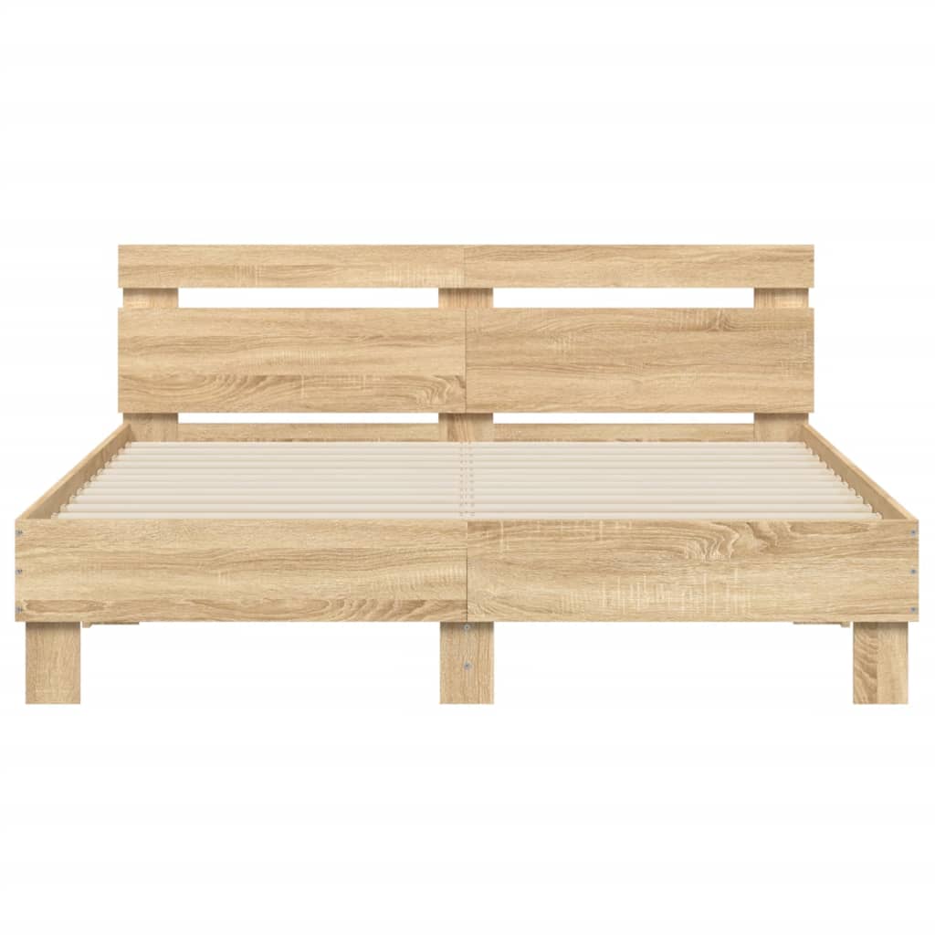 Bedframe met hoofdeinde bewerkt hout sonoma eiken 150x200 cm is nu te koop bij PeponiXL, paradijselijk wonen!