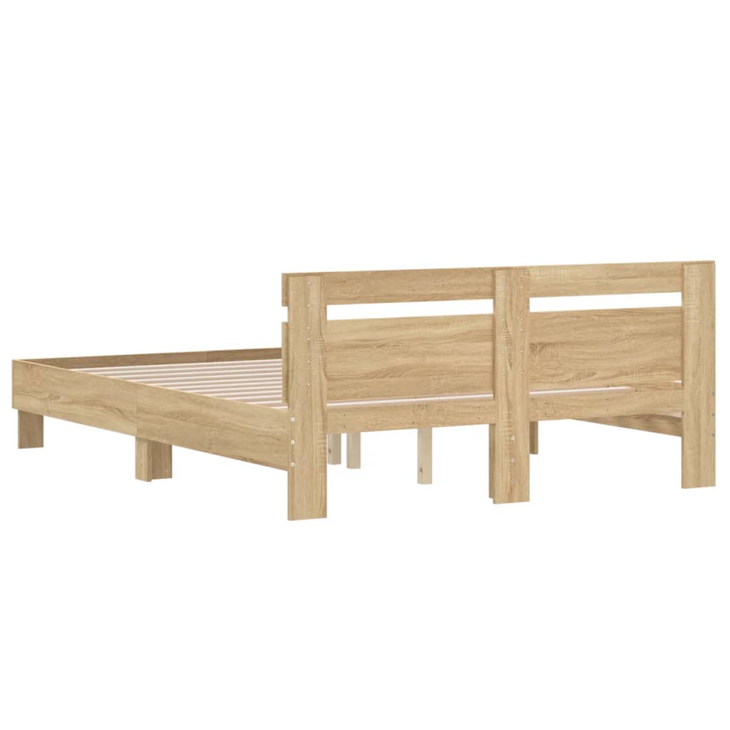 Bedframe met hoofdeinde bewerkt hout sonoma eiken 150x200 cm is nu te koop bij PeponiXL, paradijselijk wonen!