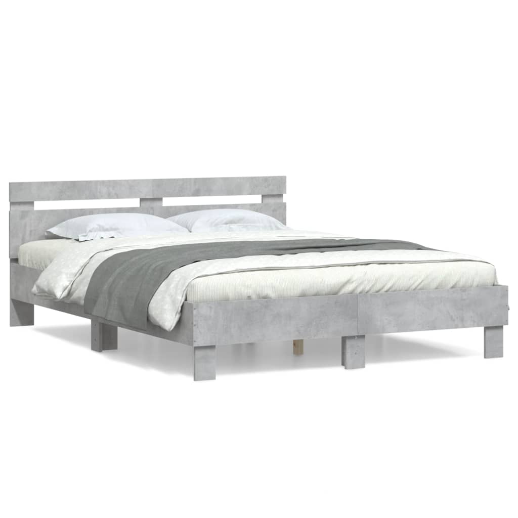 Bedframe met hoofdeinde bewerkt hout betongrijs 150x200 cm is nu te koop bij PeponiXL, paradijselijk wonen!