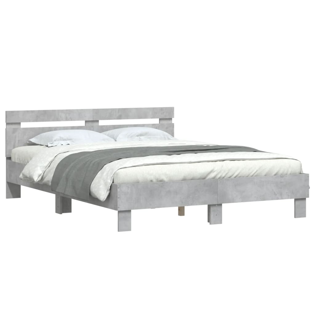 Bedframe met hoofdeinde bewerkt hout betongrijs 150x200 cm is nu te koop bij PeponiXL, paradijselijk wonen!