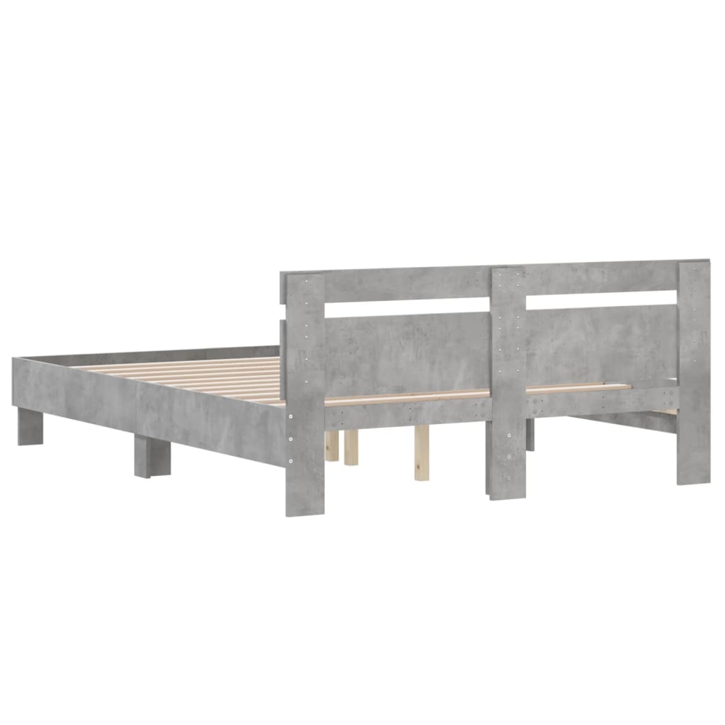 Bedframe met hoofdeinde bewerkt hout betongrijs 150x200 cm is nu te koop bij PeponiXL, paradijselijk wonen!