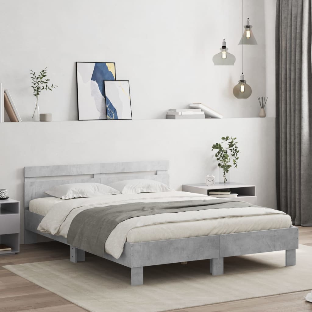 Bedframe met hoofdeinde bewerkt hout betongrijs 150x200 cm is nu te koop bij PeponiXL, paradijselijk wonen!