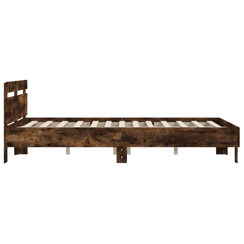 Bedframe met hoofdeinde bewerkt hout gerookt eiken 150x200 cm is nu te koop bij PeponiXL, paradijselijk wonen!
