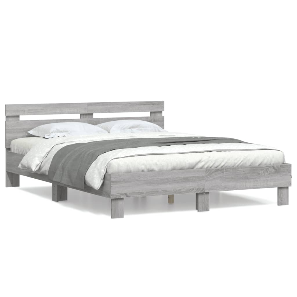 Bedframe met hoofdeinde grijs sonoma eiken 150x200 cm is nu te koop bij PeponiXL, paradijselijk wonen!