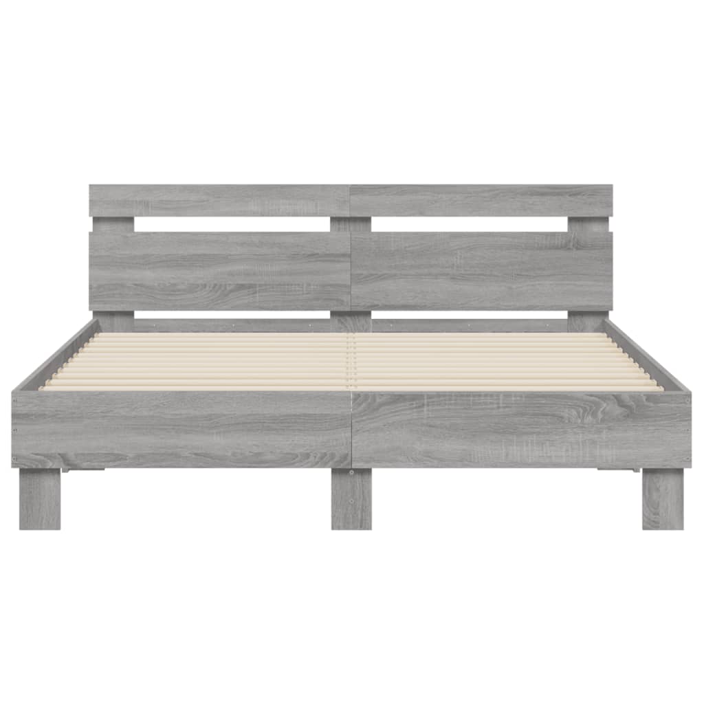 Bedframe met hoofdeinde grijs sonoma eiken 150x200 cm is nu te koop bij PeponiXL, paradijselijk wonen!