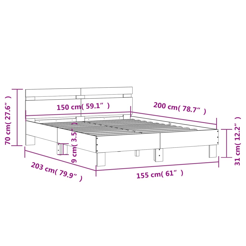Bedframe met hoofdeinde grijs sonoma eiken 150x200 cm is nu te koop bij PeponiXL, paradijselijk wonen!