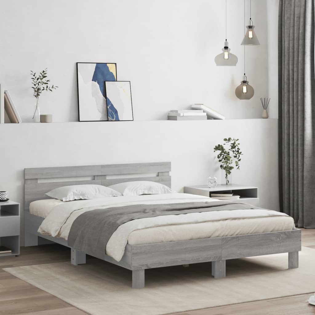 Bedframe met hoofdeinde grijs sonoma eiken 150x200 cm is nu te koop bij PeponiXL, paradijselijk wonen!