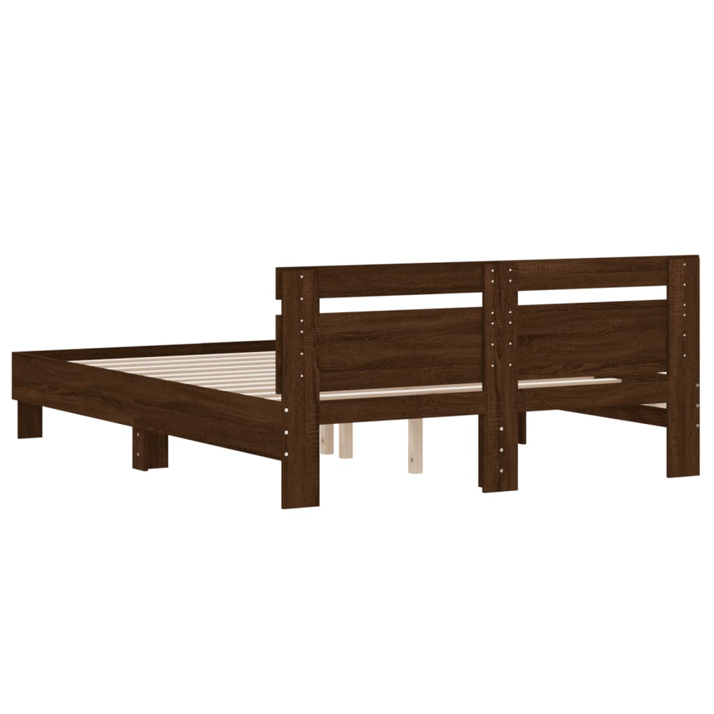 Bedframe met hoofdeinde bruin eikenkleur 150x200 cm is nu te koop bij PeponiXL, paradijselijk wonen!