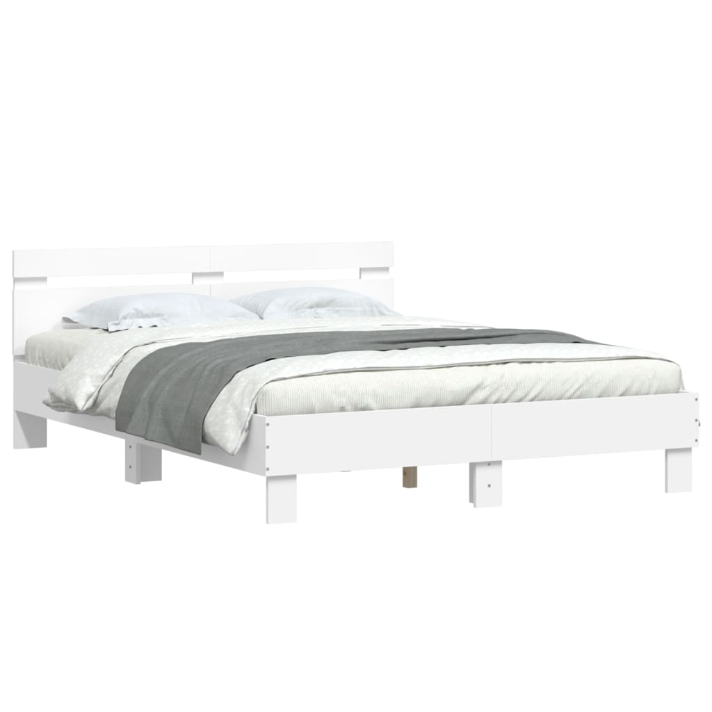 Bedframe met hoofdbord bewerkt hout wit 140x200 cm is nu te koop bij PeponiXL, paradijselijk wonen!