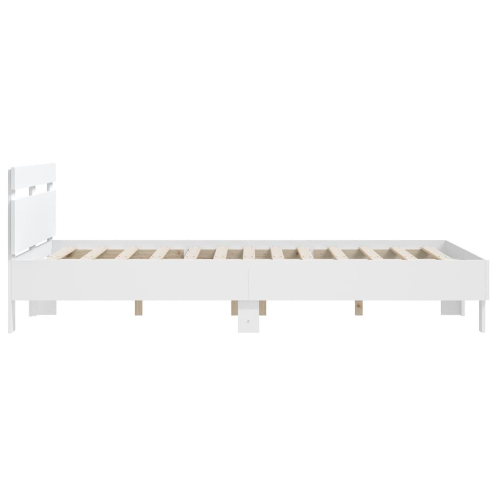 Bedframe met hoofdbord bewerkt hout wit 140x200 cm is nu te koop bij PeponiXL, paradijselijk wonen!