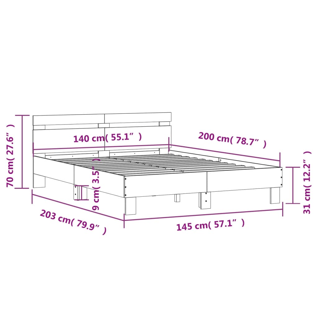 Bedframe met hoofdbord bewerkt hout wit 140x200 cm is nu te koop bij PeponiXL, paradijselijk wonen!