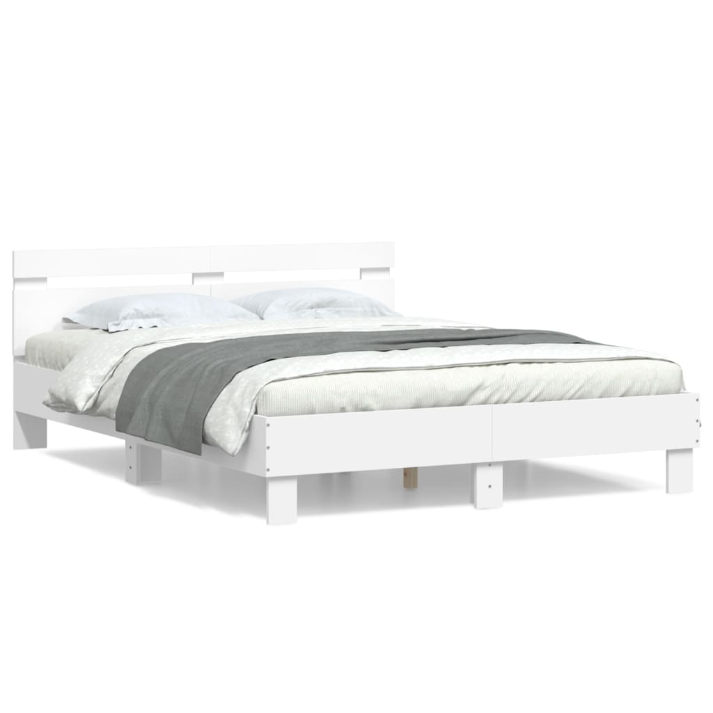 Bedframe met hoofdbord bewerkt hout wit 140x200 cm is nu te koop bij PeponiXL, paradijselijk wonen!