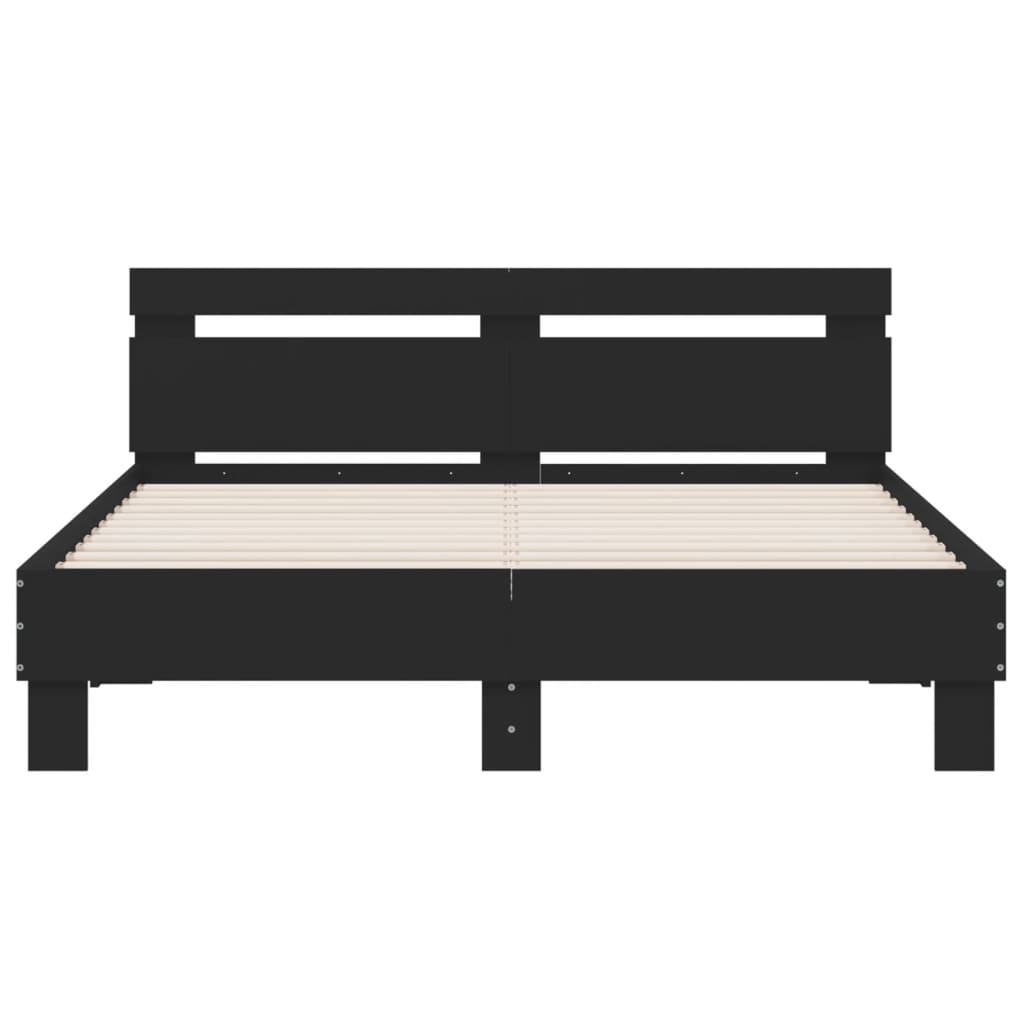 Bedframe met hoofdbord bewerkt hout zwart 140x200 cm is nu te koop bij PeponiXL, paradijselijk wonen!