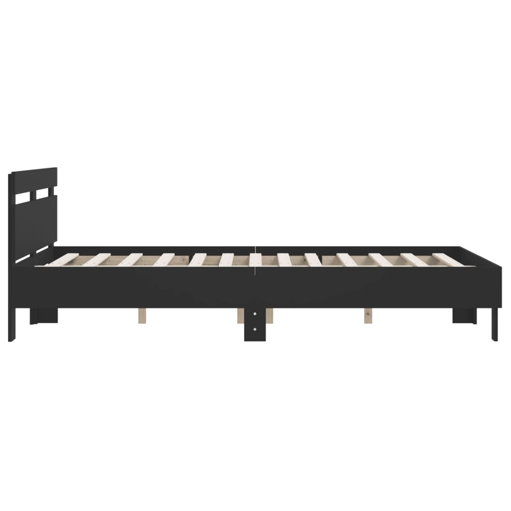Bedframe met hoofdbord bewerkt hout zwart 140x200 cm is nu te koop bij PeponiXL, paradijselijk wonen!
