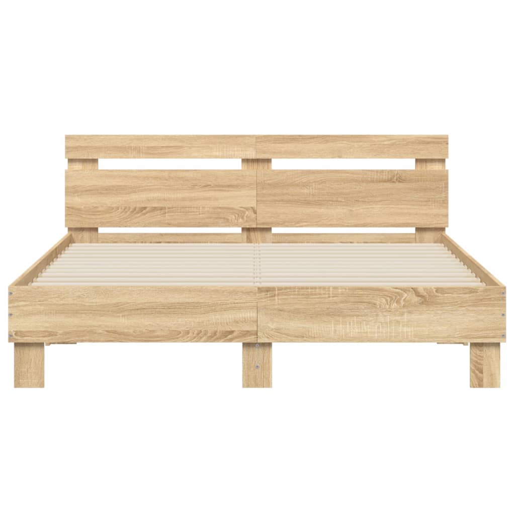 Bedframe met hoofdeinde bewerkt hout sonoma eiken 140x200 cm is nu te koop bij PeponiXL, paradijselijk wonen!