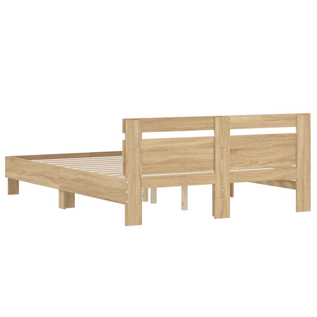 Bedframe met hoofdeinde bewerkt hout sonoma eiken 140x200 cm is nu te koop bij PeponiXL, paradijselijk wonen!