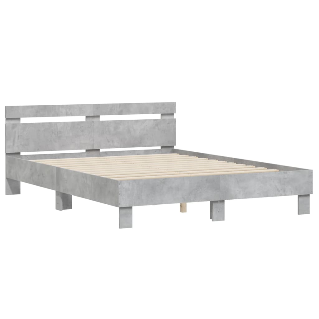 Bedframe met hoofdeinde bewerkt hout betongrijs 140x200 cm is nu te koop bij PeponiXL, paradijselijk wonen!