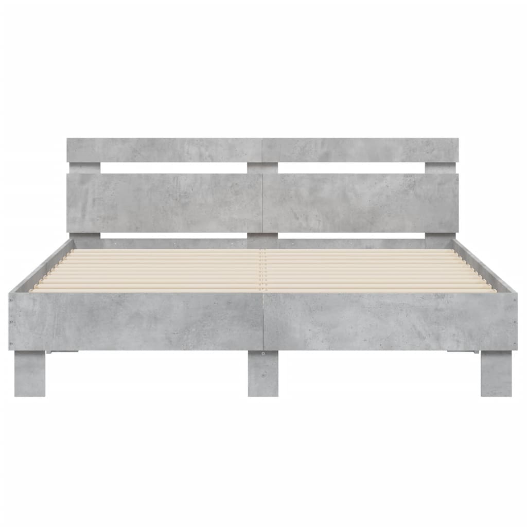 Bedframe met hoofdeinde bewerkt hout betongrijs 140x200 cm is nu te koop bij PeponiXL, paradijselijk wonen!