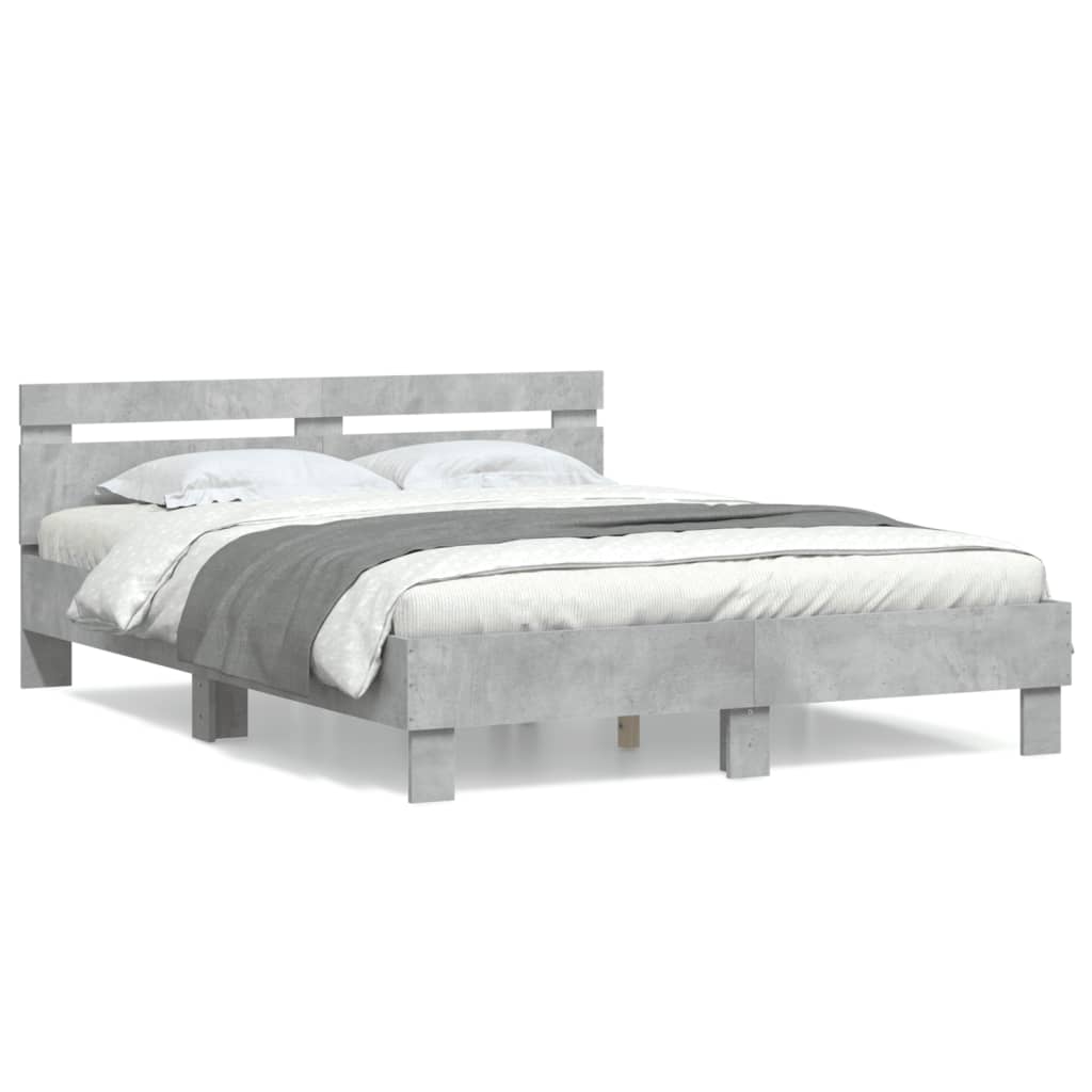 Bedframe met hoofdeinde bewerkt hout betongrijs 140x200 cm is nu te koop bij PeponiXL, paradijselijk wonen!