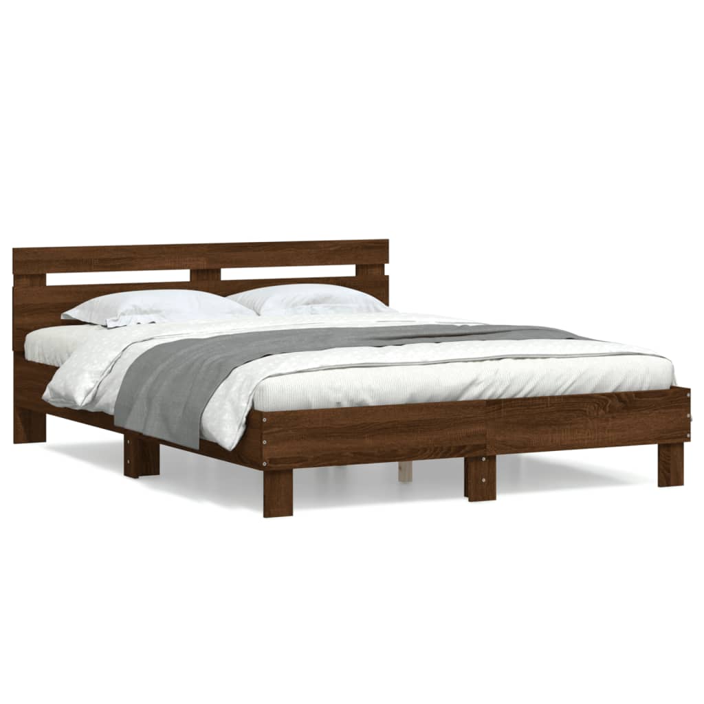 Bedframe met hoofdeinde bewerkt hout bruineikenkleur 140x200 cm is nu te koop bij PeponiXL, paradijselijk wonen!