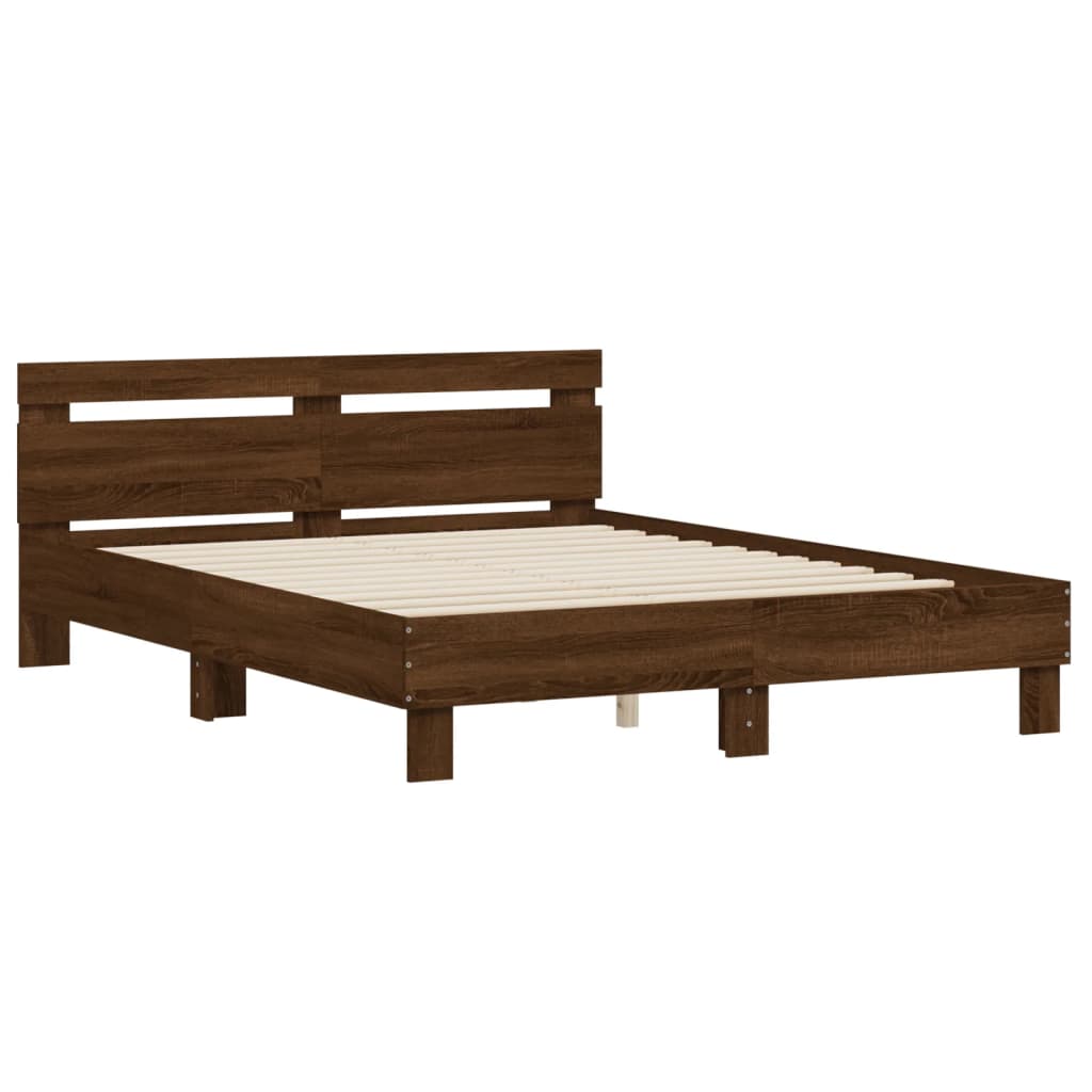 Bedframe met hoofdeinde bewerkt hout bruineikenkleur 140x200 cm is nu te koop bij PeponiXL, paradijselijk wonen!