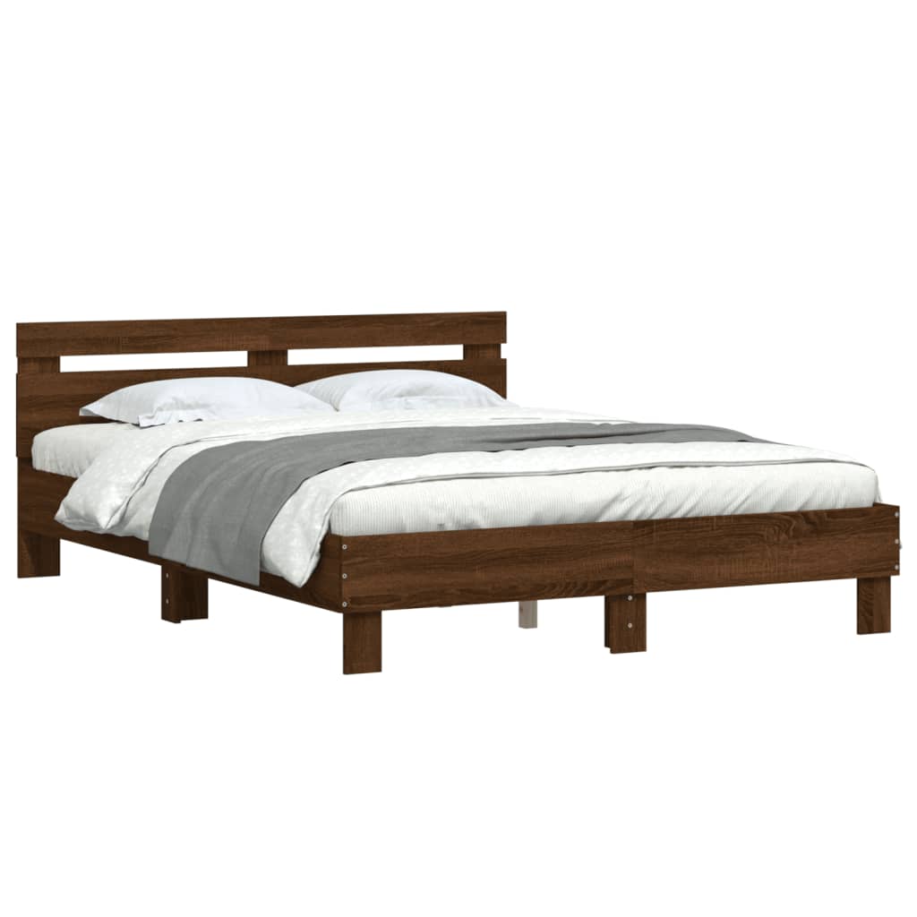 Bedframe met hoofdeinde bewerkt hout bruineikenkleur 140x200 cm is nu te koop bij PeponiXL, paradijselijk wonen!
