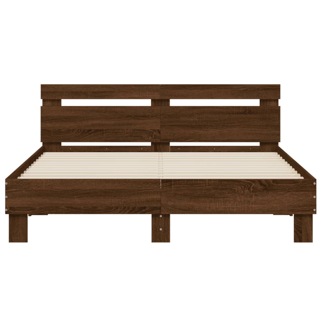 Bedframe met hoofdeinde bewerkt hout bruineikenkleur 140x200 cm is nu te koop bij PeponiXL, paradijselijk wonen!