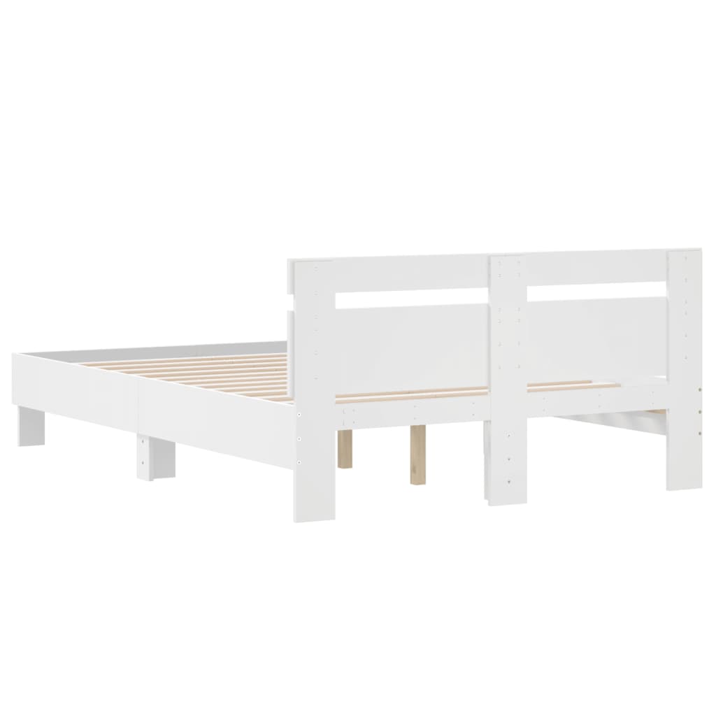 Bedframe met hoofdbord bewerkt hout wit 120x200 cm is nu te koop bij PeponiXL, paradijselijk wonen!