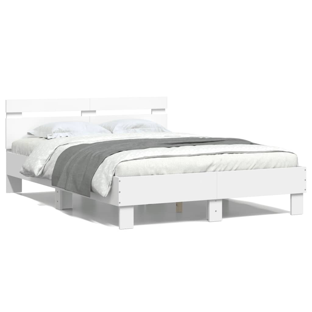 Bedframe met hoofdbord bewerkt hout wit 120x200 cm is nu te koop bij PeponiXL, paradijselijk wonen!