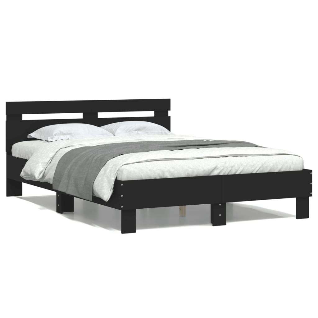 Bedframe met hoofdbord bewerkt hout zwart 120x200 cm is nu te koop bij PeponiXL, paradijselijk wonen!