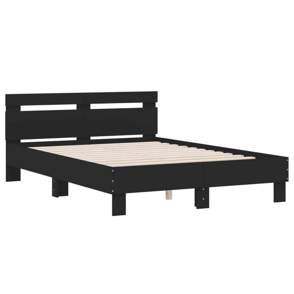 Bedframe met hoofdbord bewerkt hout zwart 120x200 cm is nu te koop bij PeponiXL, paradijselijk wonen!