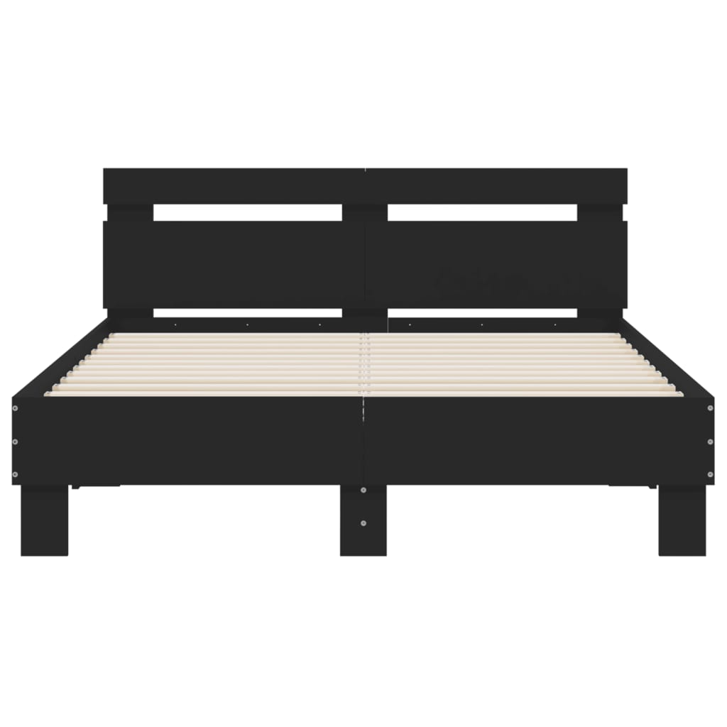 Bedframe met hoofdbord bewerkt hout zwart 120x200 cm is nu te koop bij PeponiXL, paradijselijk wonen!