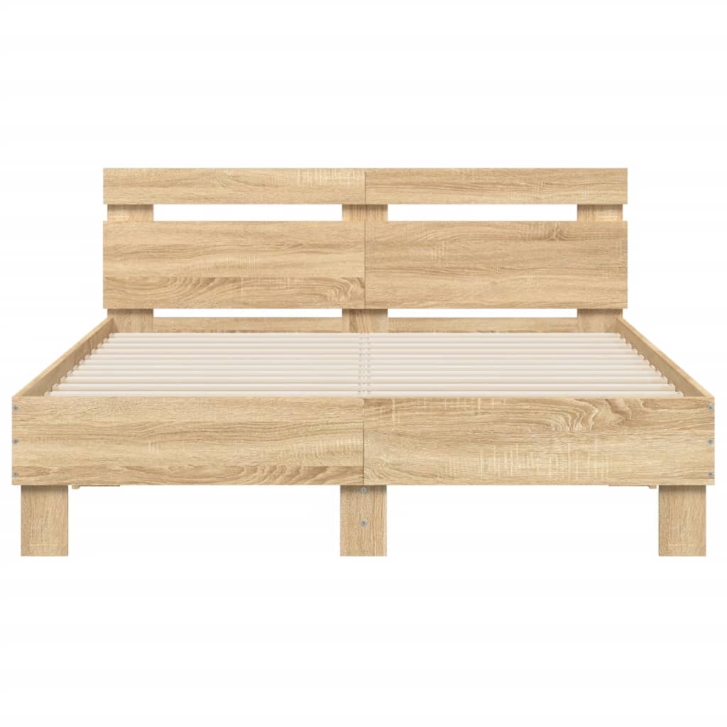 Bedframe met hoofdeinde bewerkt hout sonoma eiken 120x200 cm is nu te koop bij PeponiXL, paradijselijk wonen!