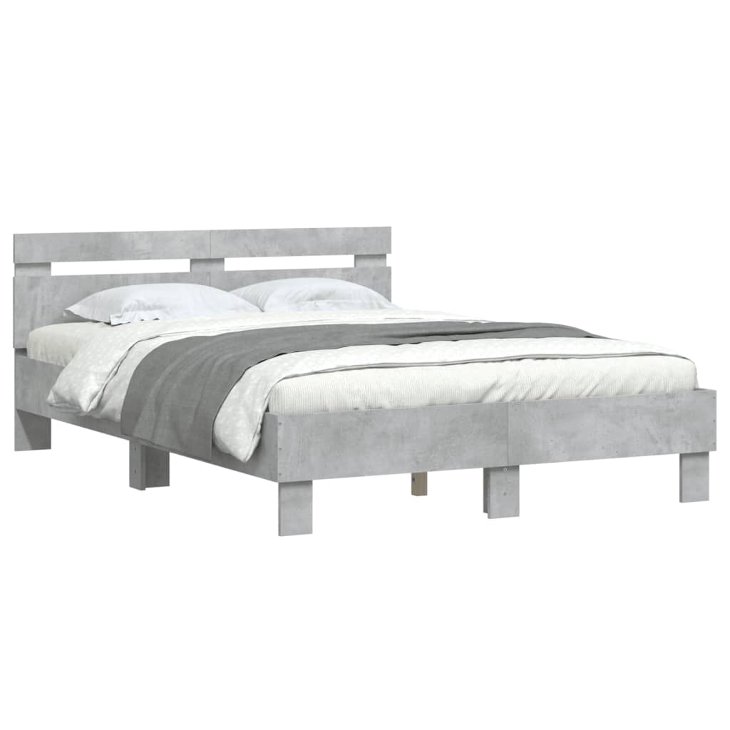 Bedframe met hoofdeinde bewerkt hout betongrijs 120x200 cm is nu te koop bij PeponiXL, paradijselijk wonen!