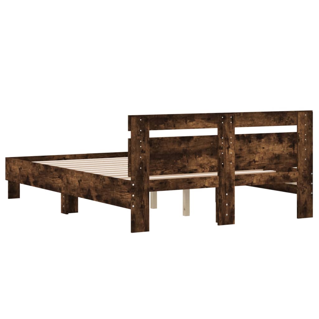Bedframe met hoofdeinde bewerkt hout gerookt eiken 120x200 cm is nu te koop bij PeponiXL, paradijselijk wonen!