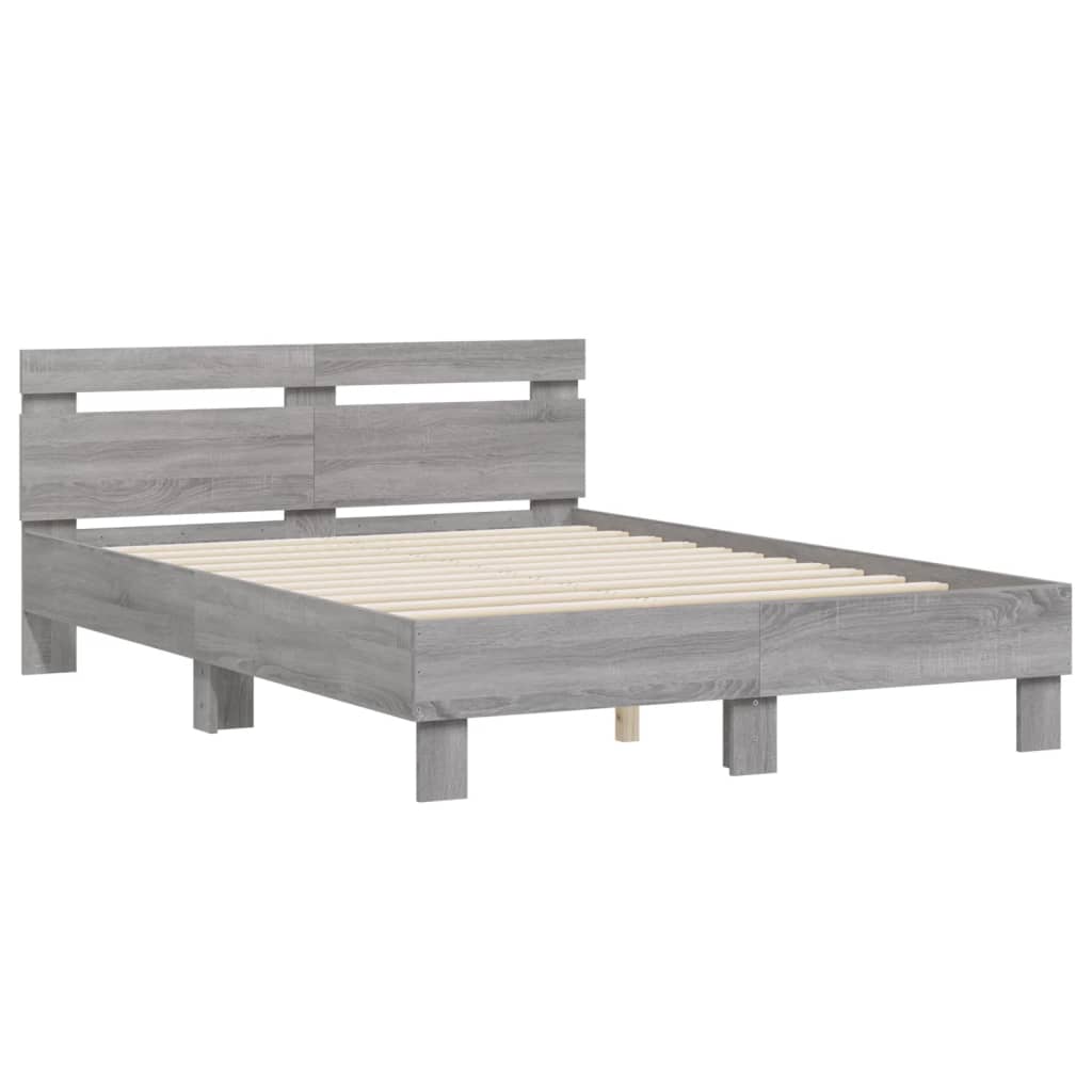 Bedframe met hoofdeinde bewerkt hout grijs sonoma 120x200 cm is nu te koop bij PeponiXL, paradijselijk wonen!