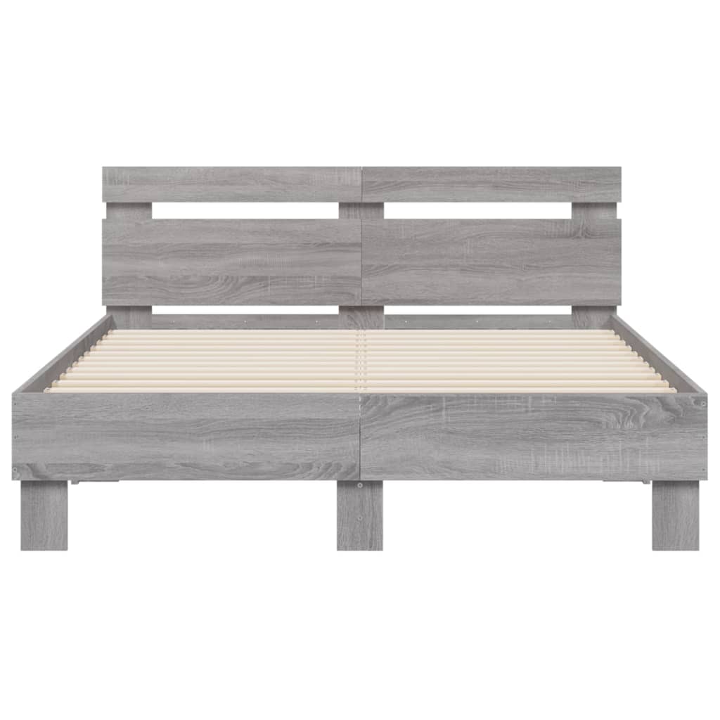 Bedframe met hoofdeinde bewerkt hout grijs sonoma 120x200 cm is nu te koop bij PeponiXL, paradijselijk wonen!
