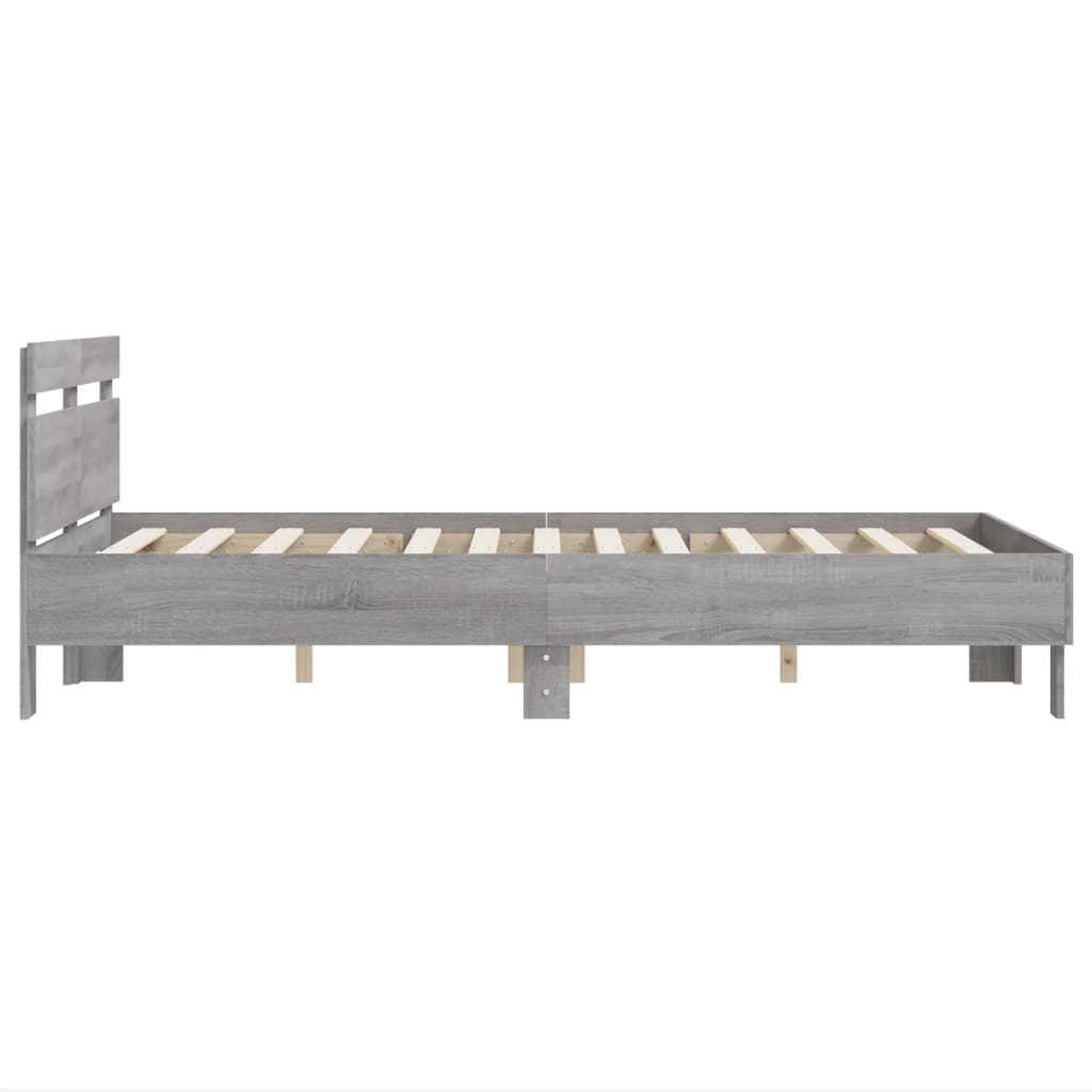 Bedframe met hoofdeinde bewerkt hout grijs sonoma 120x200 cm is nu te koop bij PeponiXL, paradijselijk wonen!