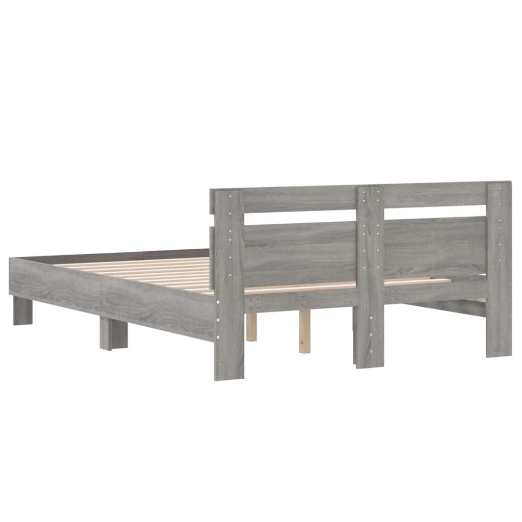 Bedframe met hoofdeinde bewerkt hout grijs sonoma 120x200 cm is nu te koop bij PeponiXL, paradijselijk wonen!