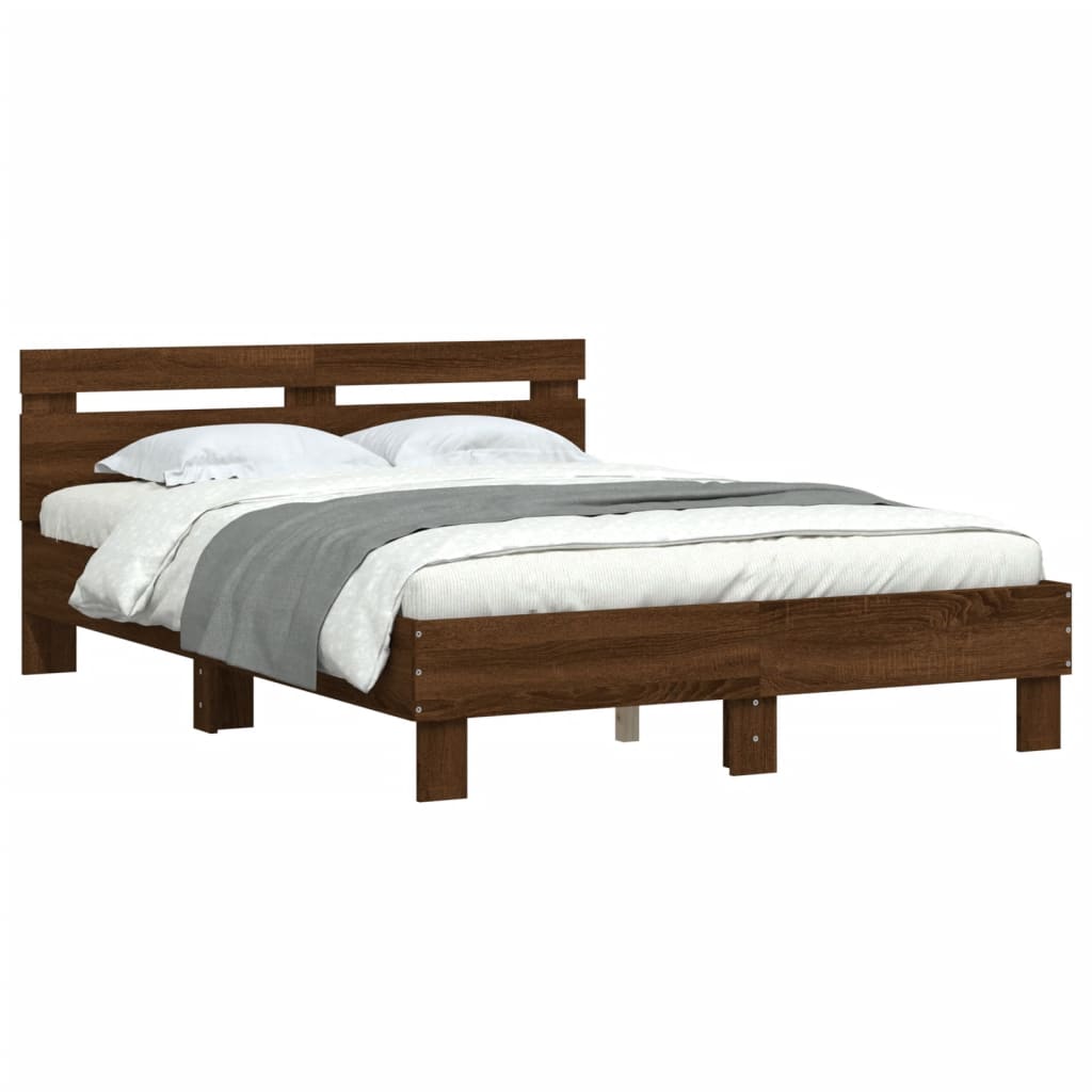 Bedframe met hoofdeinde bewerkt hout bruineikenkleur 120x200 cm is nu te koop bij PeponiXL, paradijselijk wonen!
