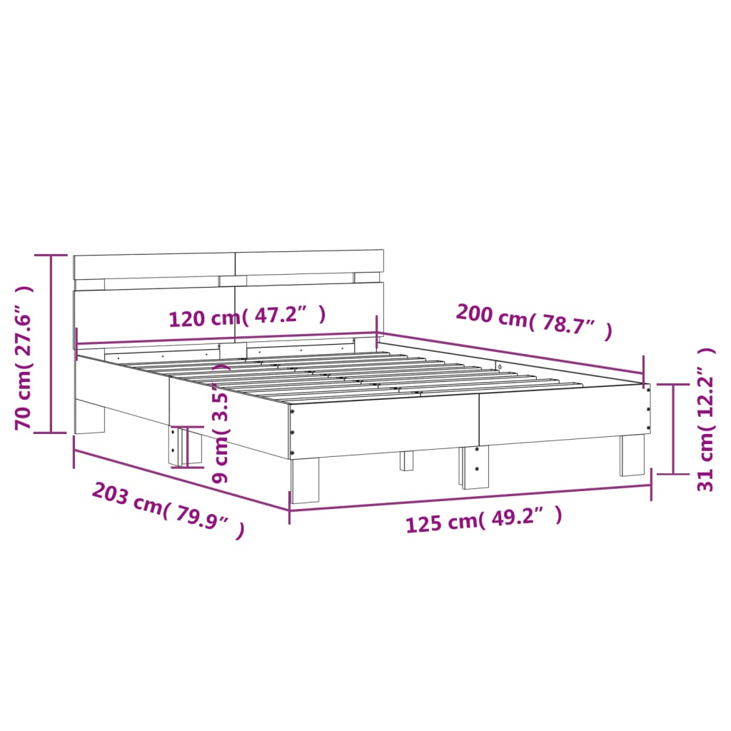 Bedframe met hoofdeinde bewerkt hout bruineikenkleur 120x200 cm is nu te koop bij PeponiXL, paradijselijk wonen!