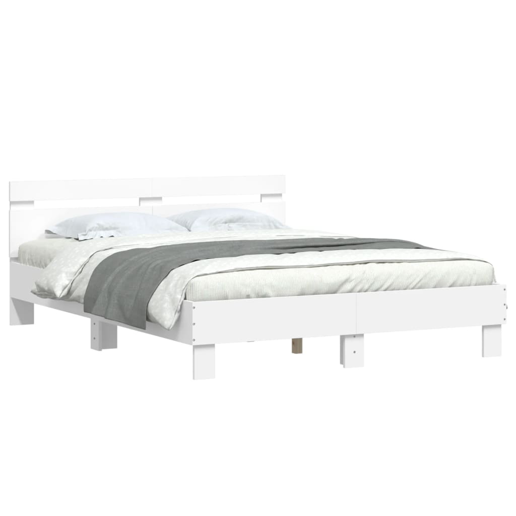 Bedframe met hoofdbord bewerkt hout wit 140x190 cm is nu te koop bij PeponiXL, paradijselijk wonen!