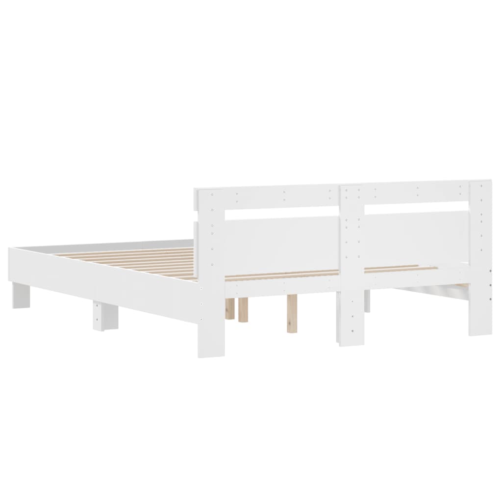 Bedframe met hoofdbord bewerkt hout wit 140x190 cm is nu te koop bij PeponiXL, paradijselijk wonen!